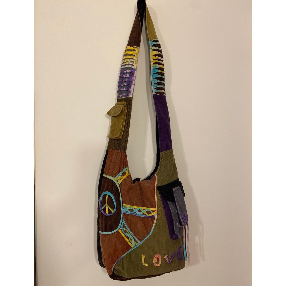 The Collection Royal Boho Patchwork Corduroy Hobo Bag Peace Love Crossbody Nepal